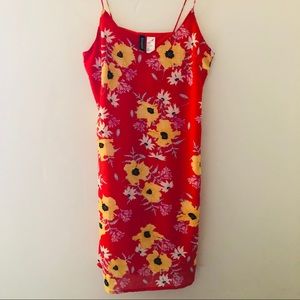 Divided x H&M red poppy sunflower spaghetti dress